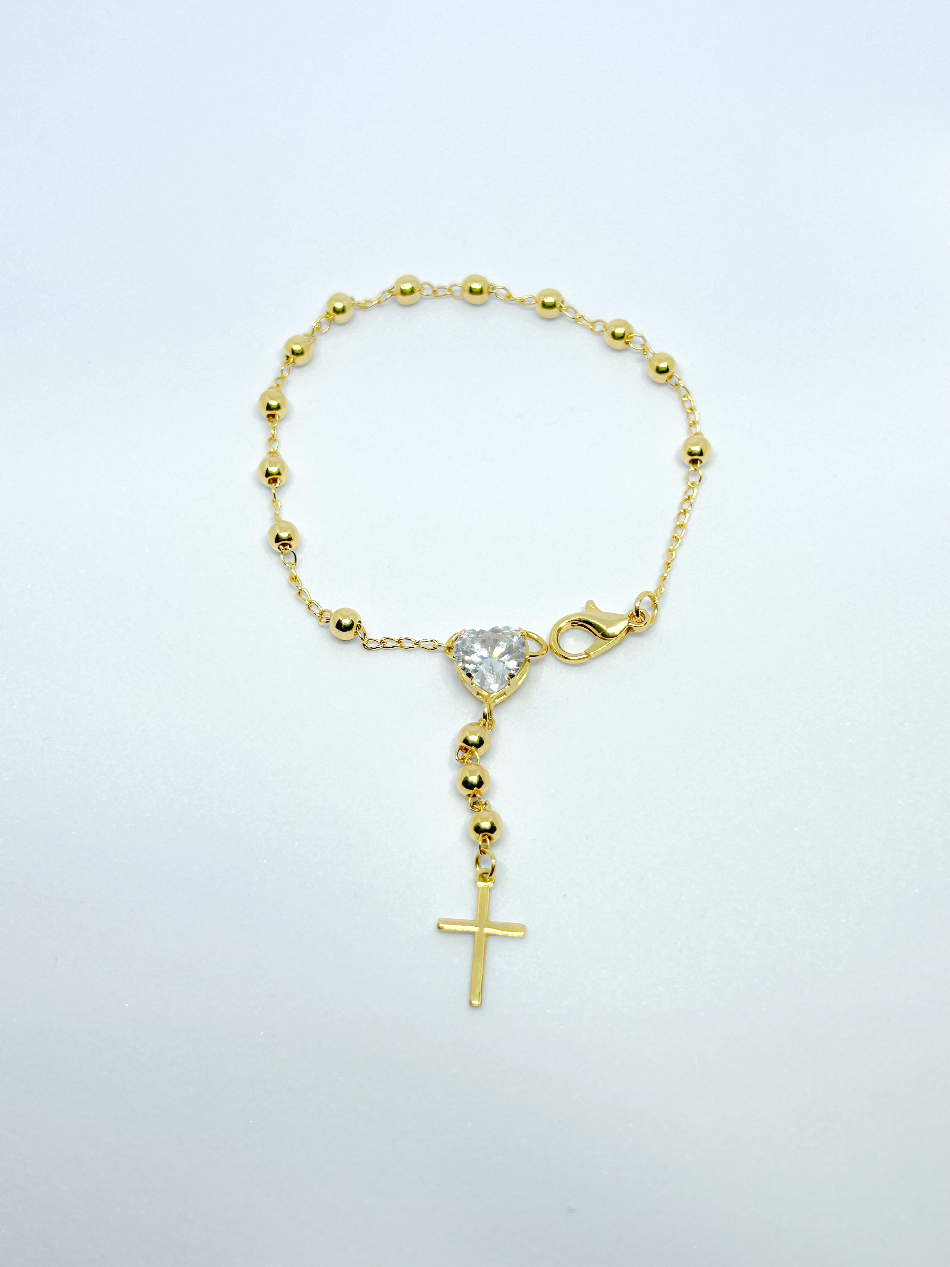 Pulseira Terço com Coração Banhada a Ouro 18k – Vittani